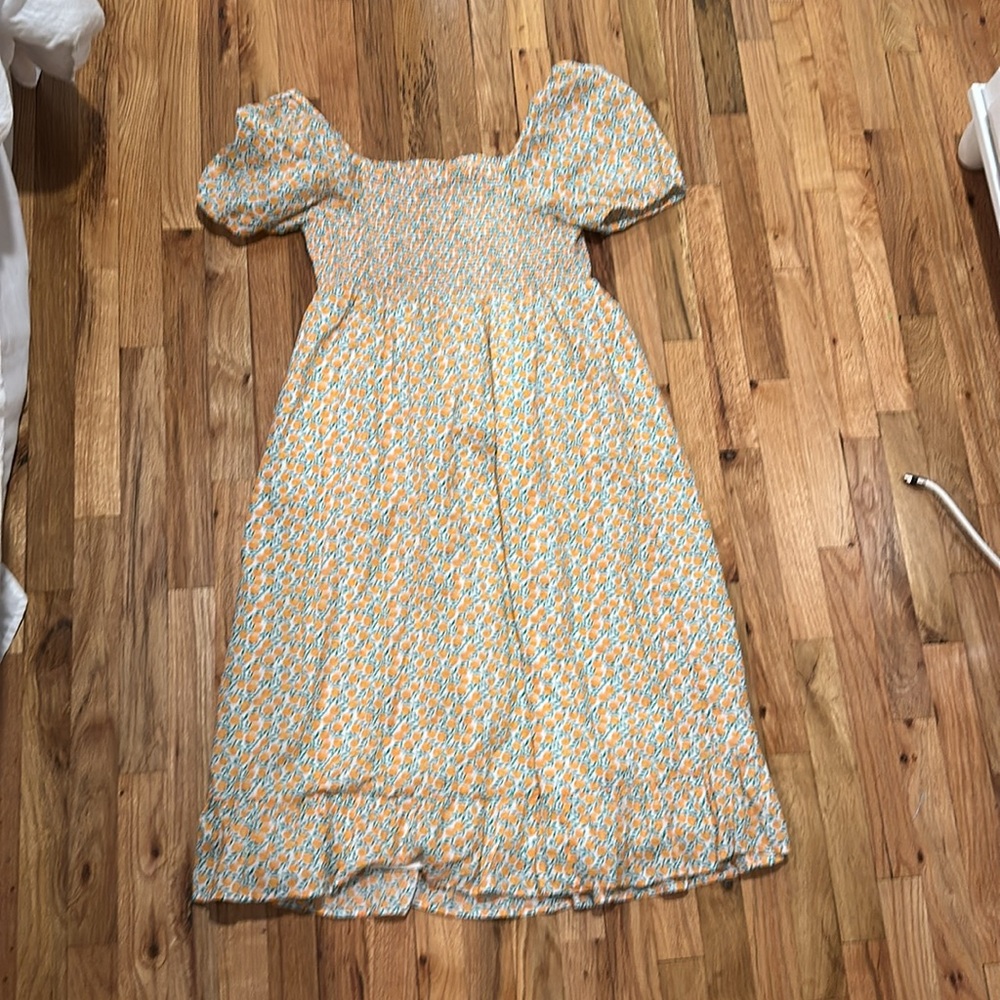 NWOT J. Crew Factory Smocked Midi Dress Peach Print - Picture 3 of 5